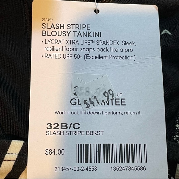 Athleta Black White Slash Stripe Blousy Tankini TOP  - 32 B/C - Picture 7 of 11